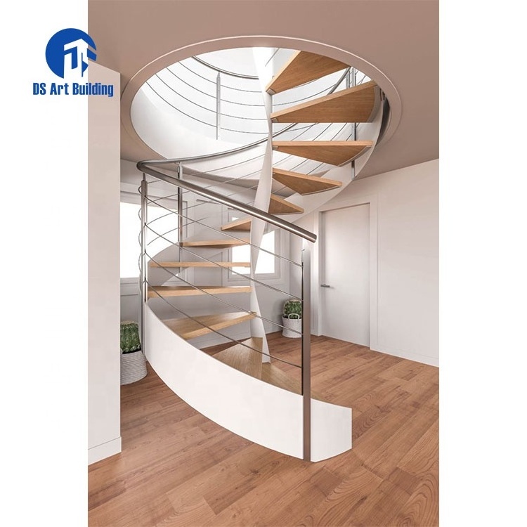 DS Professional customized spiral curved steel frame Staircase with marble steps steel stairs