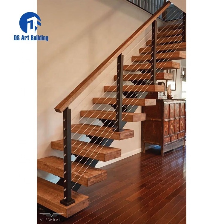 DS Affordable Design Walnut Slab Granite Loft Indoor Folding Wood Stairs Floating and Straight Stairs Staircase