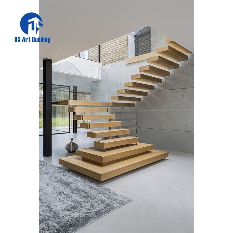 DS Simple staircase design indoor tempered glass treaded floating stairs