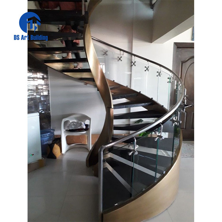 DS American red oak treads indoor use arc stair curved staircase with glass balustrade