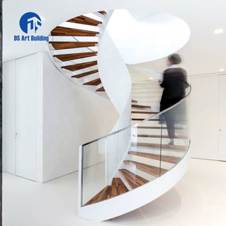 DS Professional customized spiral curved steel frame Staircase with marble steps steel stairs