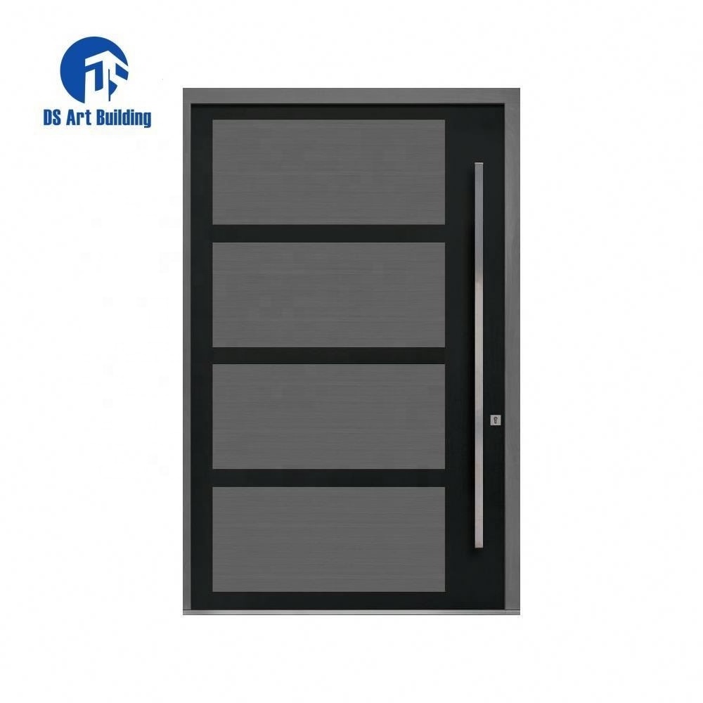 DS New Modern Wrought Steel Front Door Swing Single Aluminum Full View Glass Pivot Metal Iron Entry Doors