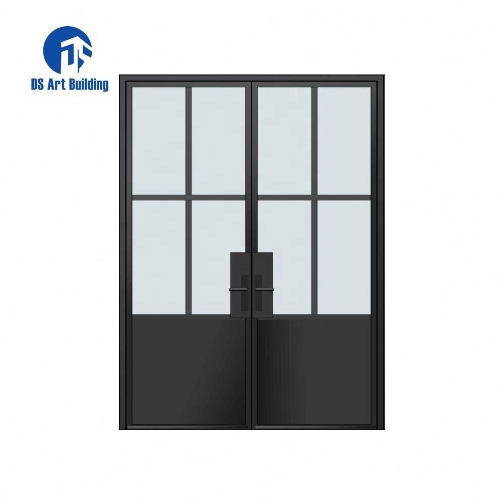 DS  Commercial doors steel profile french steel door with bottom panel wrought iron exterior entry doors