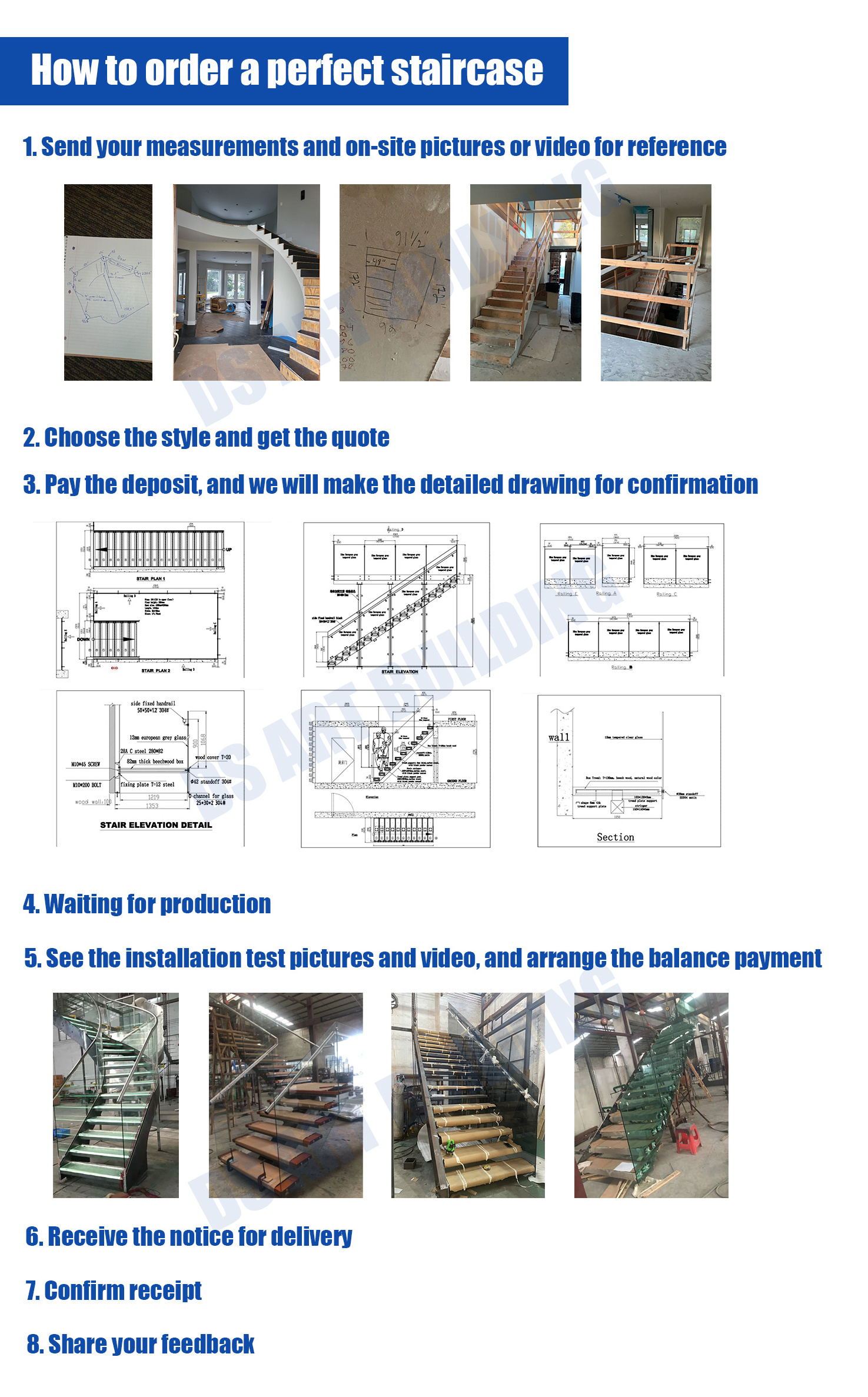 DS Simple staircase design indoor tempered glass treaded floating stairs