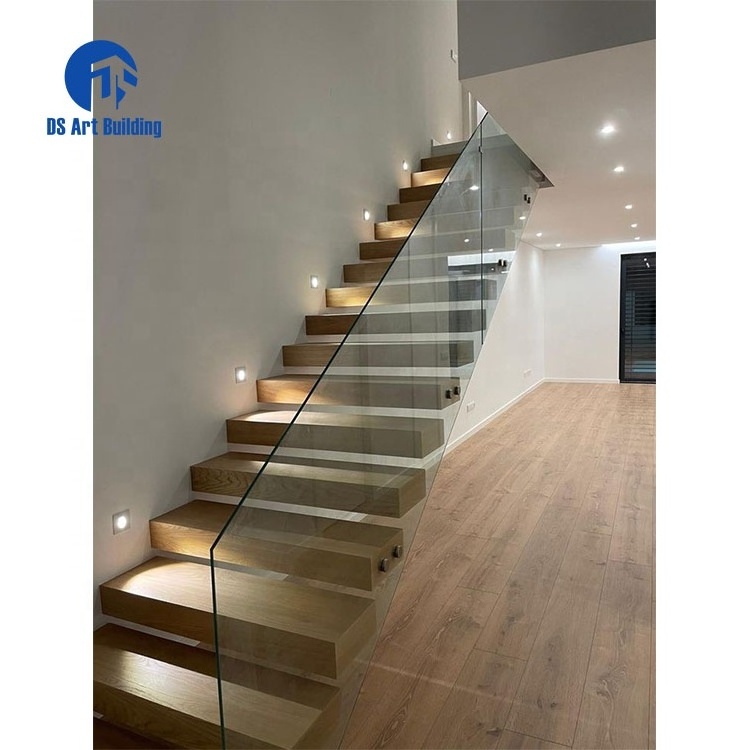 DS Simple staircase design indoor tempered glass treaded floating stairs