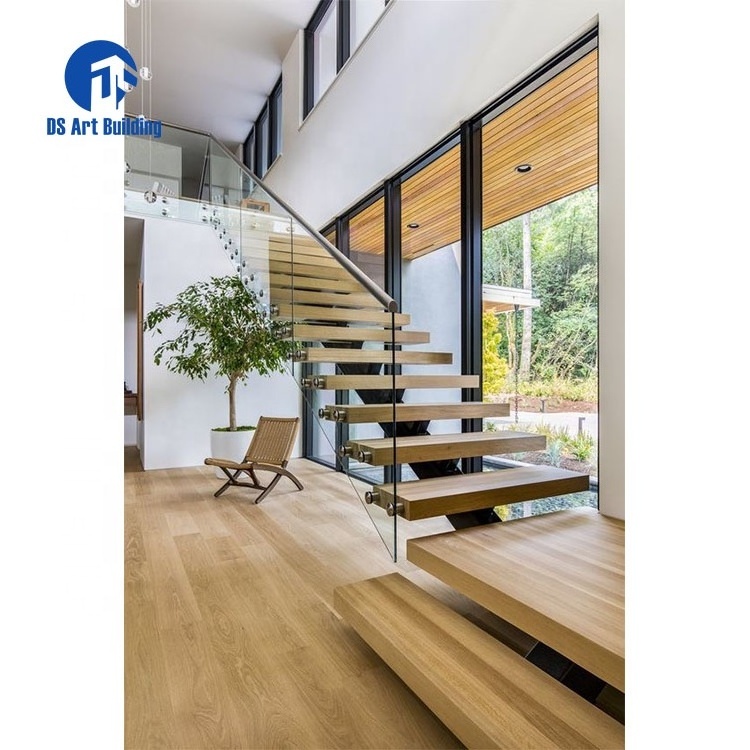 DS Affordable Design Walnut Slab Granite Loft Indoor Folding Wood Stairs Floating and Straight Stairs Staircase