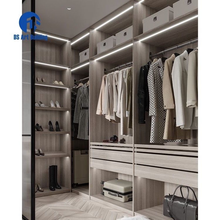 DS Art Building Design Custom Wardrobe Plywood Walk In Closet With Island