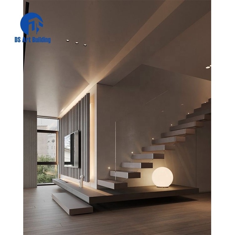 DS Simple staircase design indoor tempered glass treaded floating stairs