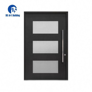 DS New Modern Wrought Steel Front Door Swing Single Aluminum Full View Glass Pivot Metal Iron Entry Doors