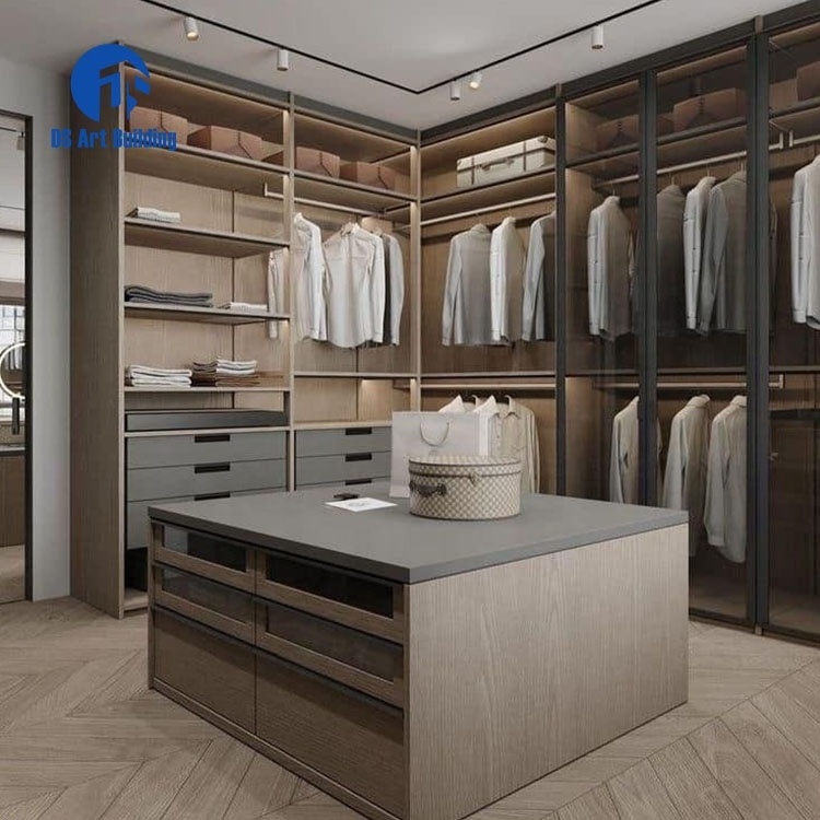 DS Art Building Design Custom Wardrobe Plywood Walk In Closet With Island