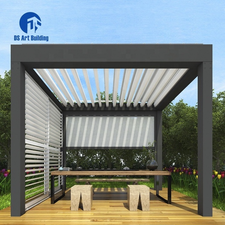 DS Customized Size Strong Wind Load Garden Decoration Metal Large Gazebo with Roller Screen