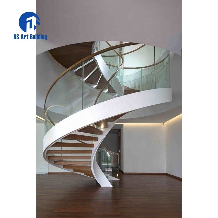 DS Professional customized spiral curved steel frame Staircase with marble steps steel stairs