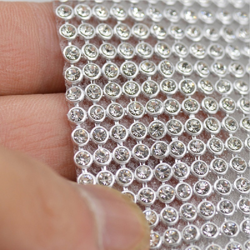 Manufacture no Glue Back Sew on Aluminum Rhinestone Mesh Net Bling Garment Accessories Diamond Mesh