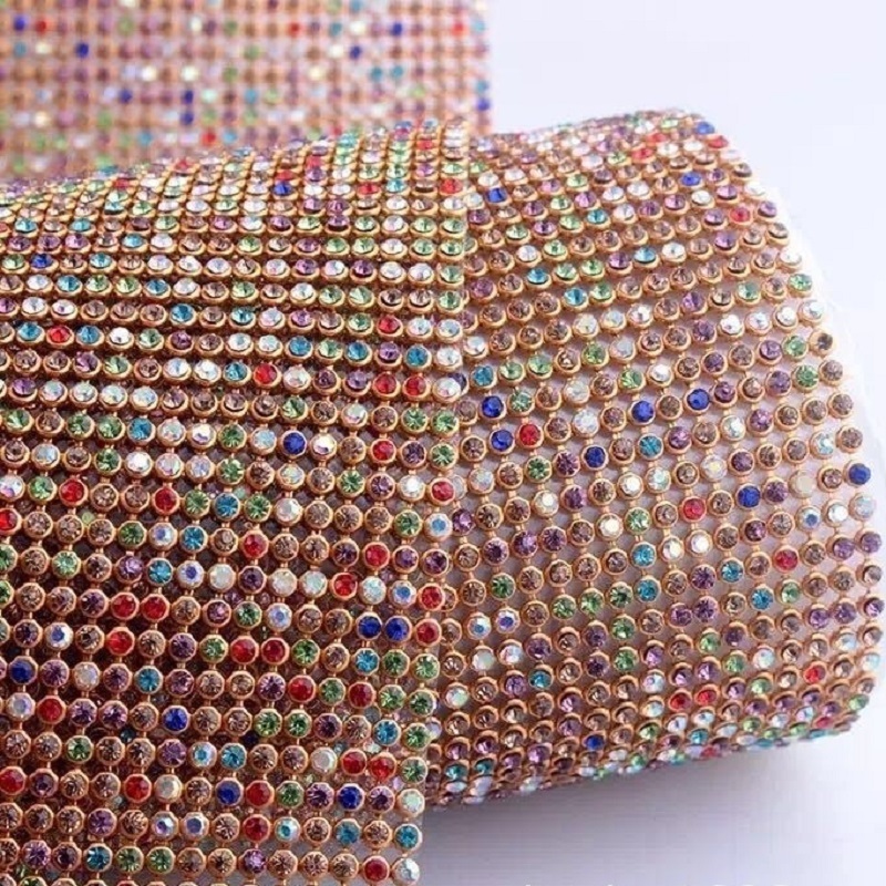 Manufacture no Glue Back Sew on Aluminum Rhinestone Mesh Net Bling Garment Accessories Diamond Mesh