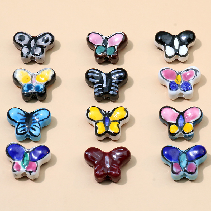 Wholesale DIY jewelry accessories ceramic bead Colorful hand-painted butterfly loose beads