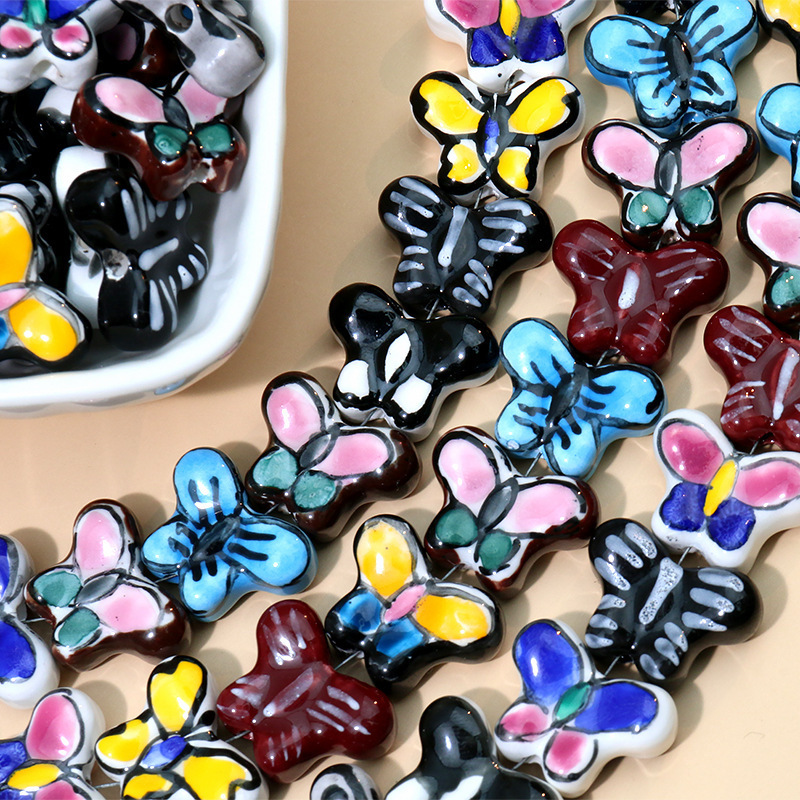 Wholesale DIY jewelry accessories ceramic bead Colorful hand-painted butterfly loose beads