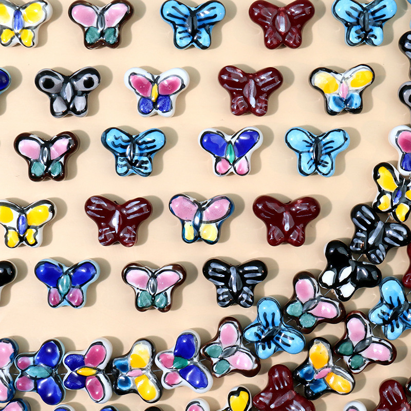 Wholesale DIY jewelry accessories ceramic bead Colorful hand-painted butterfly loose beads