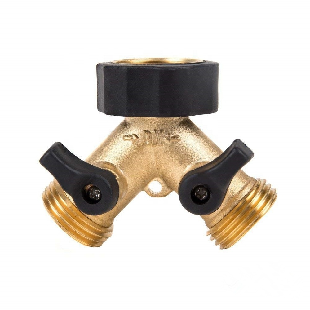 Garden 2 Way Y Shaped Shutoff Brass Hose Splitter