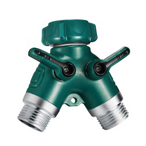 Heavy Duty 100% Fixed Bolt Thread Easy Grip Y 2 Way All Metal Body Water Faucet Garden Hose Splitter With Shut Off Valve