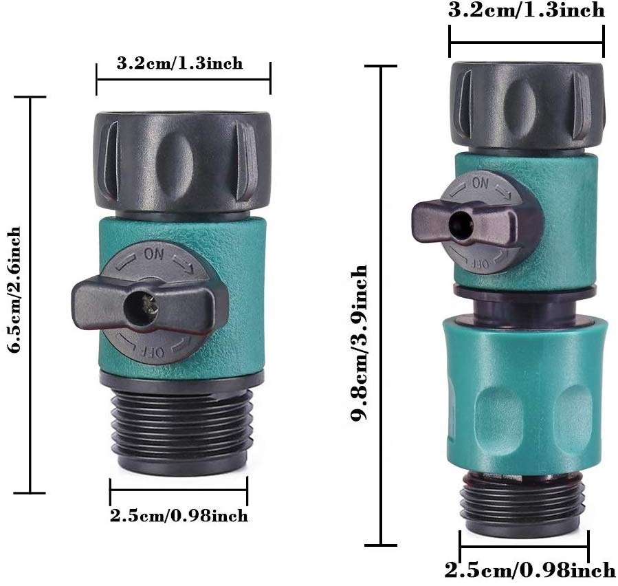 3/4 Inch Garden Hose Fitting Male and Female Quick Connector with Shut-Off Valve Switch