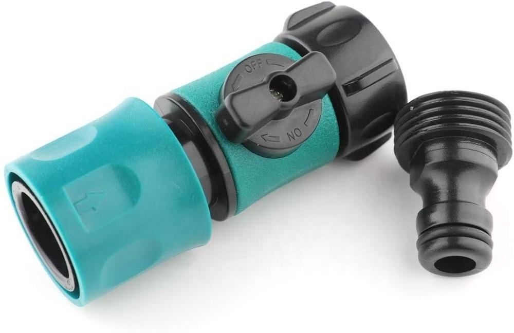 3/4 Inch Garden Hose Fitting Male and Female Quick Connector with Shut-Off Valve Switch