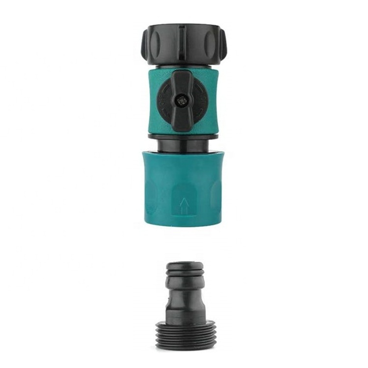 3/4 Inch Garden Hose Fitting Male and Female Quick Connector with Shut-Off Valve Switch