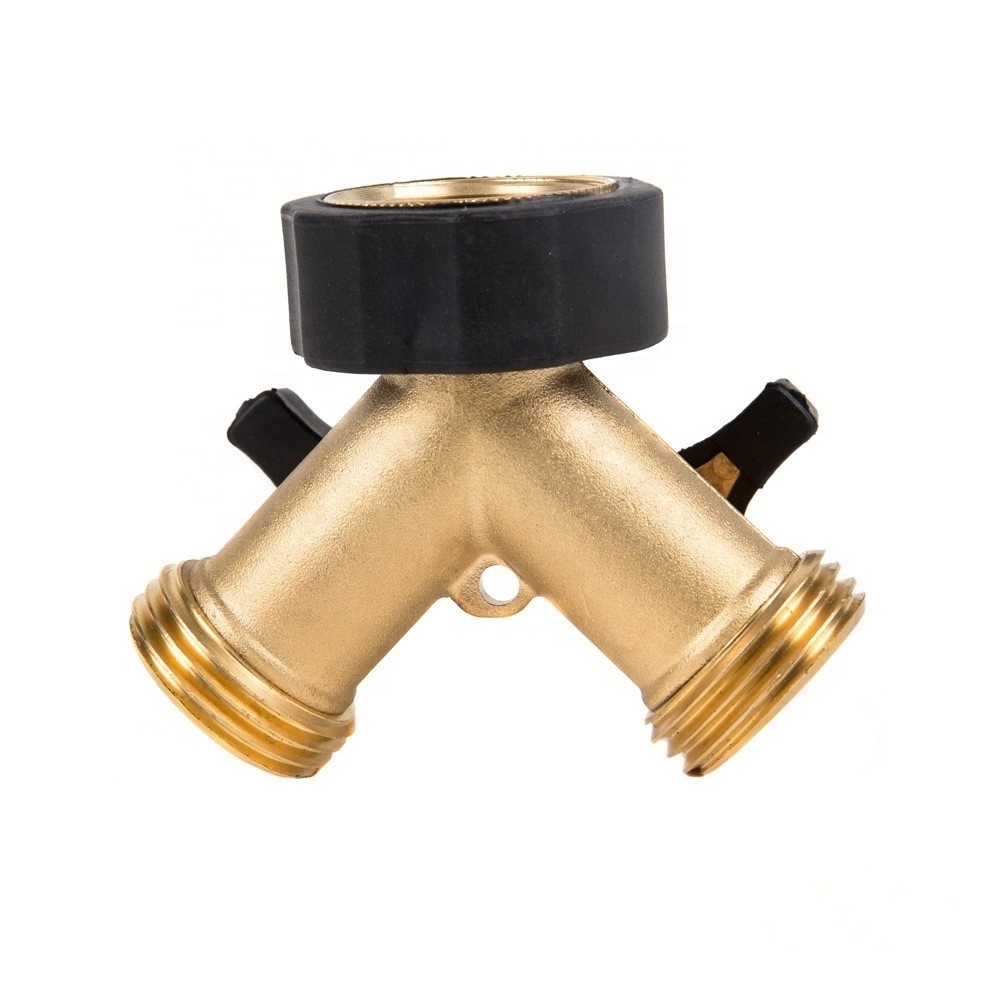 Garden 2 Way Y Shaped Shutoff Brass Hose Splitter