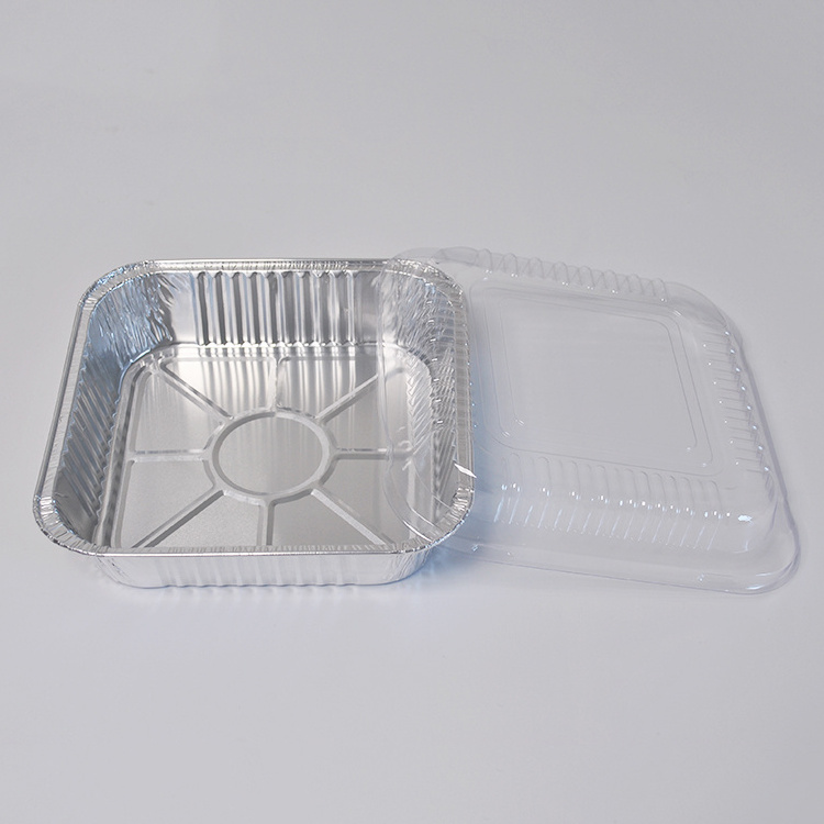 8x8 inch square aluminum foil food containers disposable tin foil tray with plastic lids