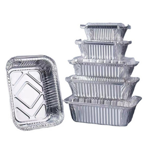 Manufacturer Aluminum Foil Container Full Size Takeaway Foil Pan Flat Bottom Aluminum Foil Container with Lid