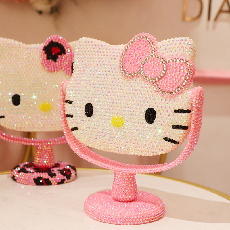 Wholesale Lovely Kitty Cat Vanity Hand Held Mirror Bling Diamond Makeup Held Travel Hello KT Cat Mirrors