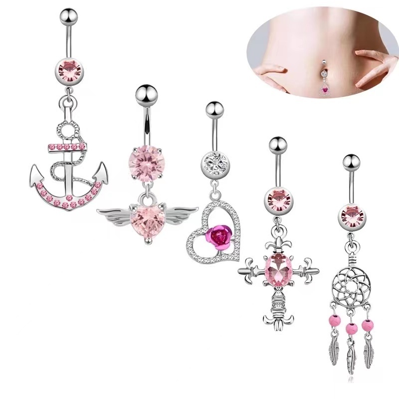 Pink Cute Angel  Heart Cross Anchor Shape Dreamcatcher Body Piercing Jewelry Sexy Belly Rings Stainless Steel