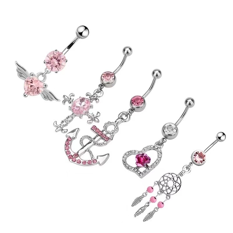 Pink Cute Angel  Heart Cross Anchor Shape Dreamcatcher Body Piercing Jewelry Sexy Belly Rings Stainless Steel