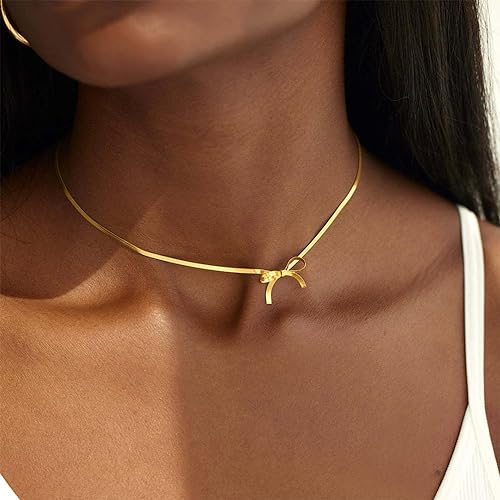 2024 new style bow Tarnish free gold plated stainless steel snake Bowknot Ribbon Choker necklace