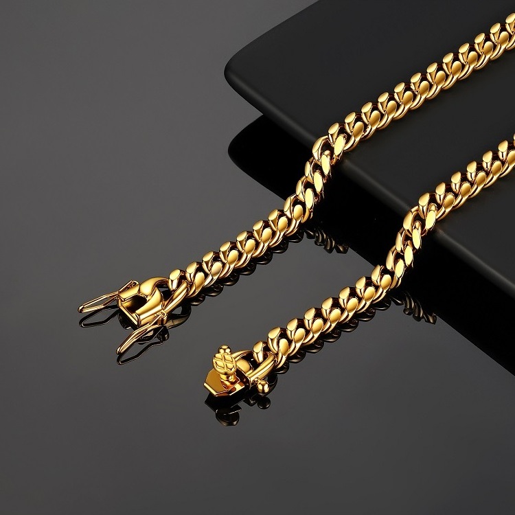 Non tarnish jewelry 14K 18K Gold Plated Stainless steel Iced Out Chain Miami Cuban Necklaces