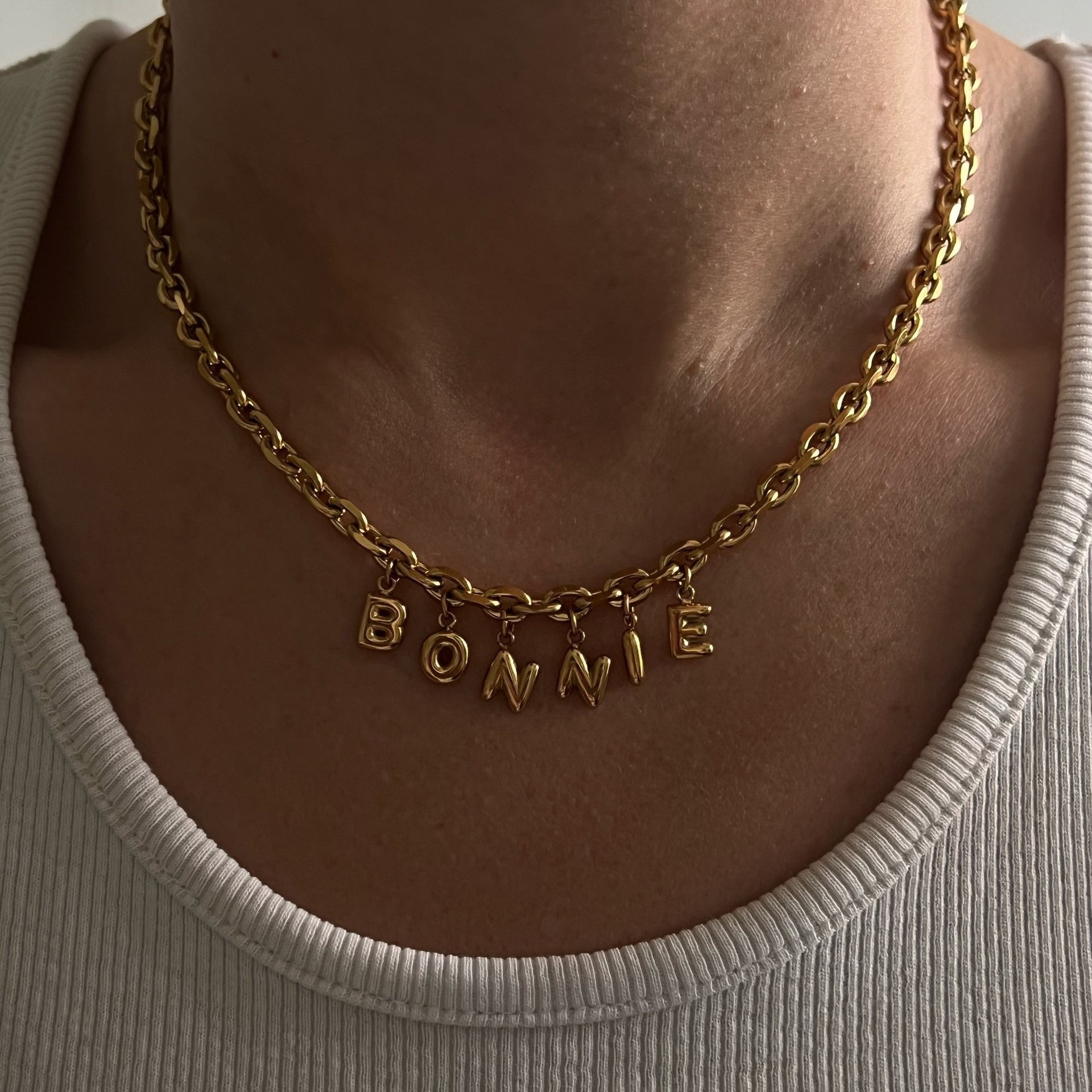 2024 DIY gold plated stainless steel alphabet balloon bubble initial letter necklace for women