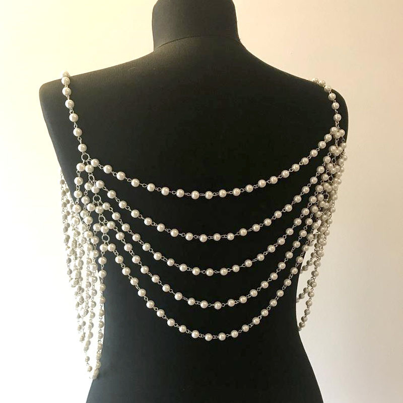 Body Jewelry Sexy nightclub Skirt Chest Chain simulated pearl Chain Bra Necklace Bikini Chest-wrapped Chain for Bride