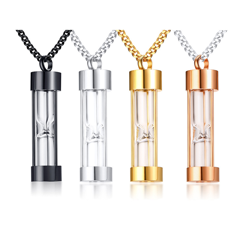 Stainless Steel Hourglass Urns Ash Pendant Jewelry Sandglass Keepsake Hold Memory Necklace Cylinder Necklace For Men Women Pet