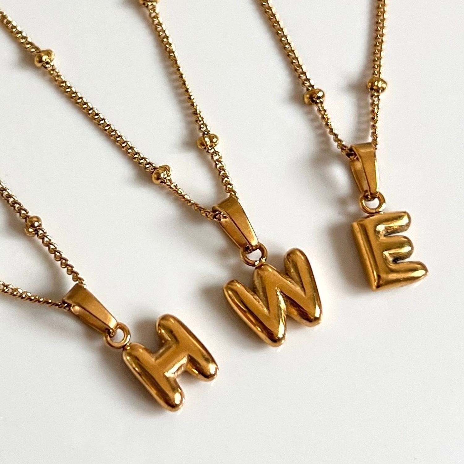 2024 DIY gold plated stainless steel alphabet balloon bubble initial letter necklace for women