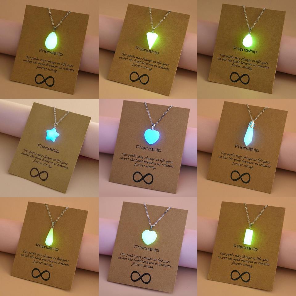 Glow in the Dark Charms Trendy Fashion Jewelry Brown Message Card Waterdrop Star Luminous Heart Pendant Necklace