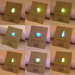 Glow in the Dark Charms Trendy Fashion Jewelry Brown Message Card Waterdrop Star Luminous Heart Pendant Necklace