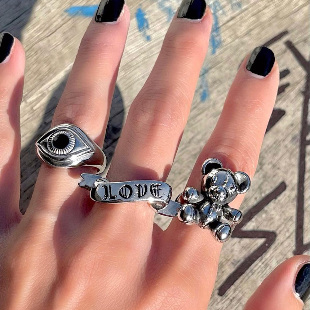 Hiphop Gothic Punk Heart Grog Skull Rings For Women Men Vintage Gothic Spider Rabbit Smile Face Ring Couple Fashion Jewelry Gift