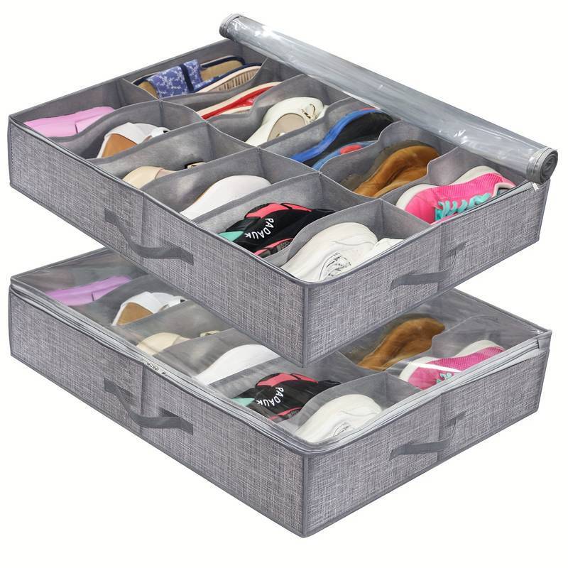 Foldable Fabric Shoes Container Box Household Space Saver Organizer For Under Bed, Closet, Bedroom, Bedroom Accessories Under Be