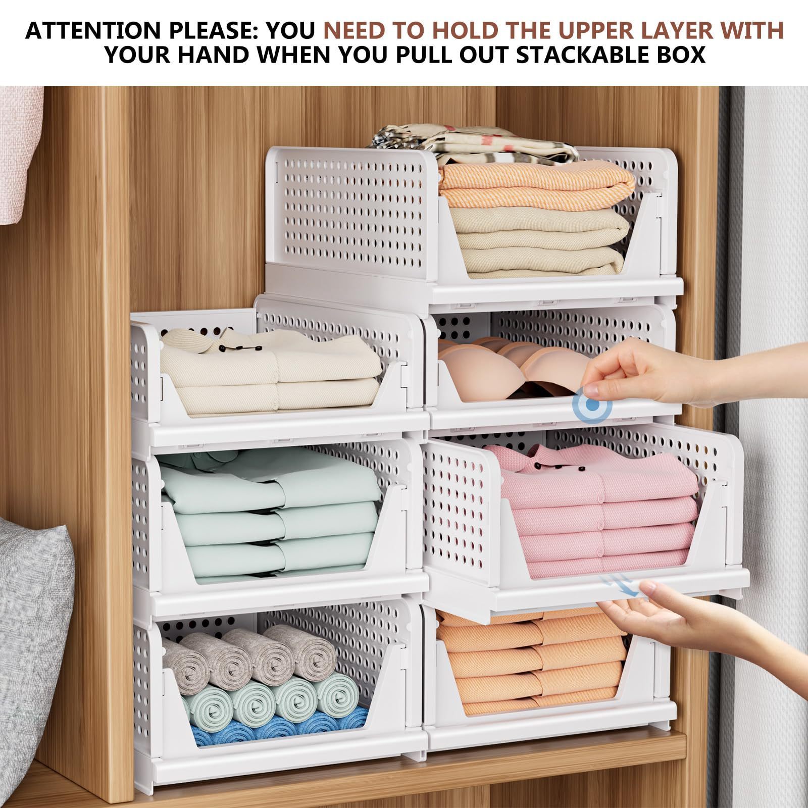 Folding Closet Organizers Drawer Basket for Clothing Storage Box, Stackable Plastic Plastic Box Multifunction Square Modern