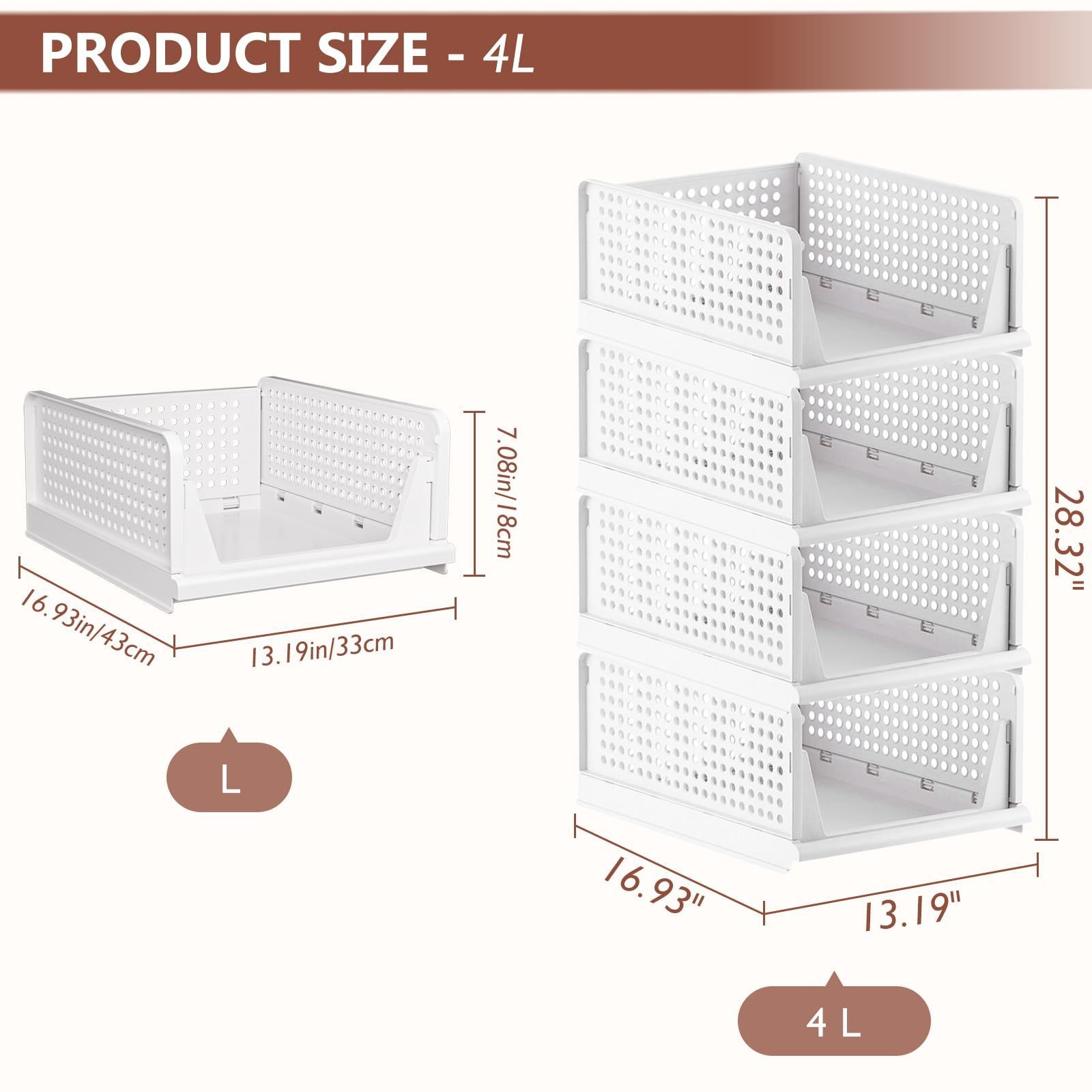 Folding Closet Organizers Drawer Basket for Clothing Storage Box, Stackable Plastic Plastic Box Multifunction Square Modern