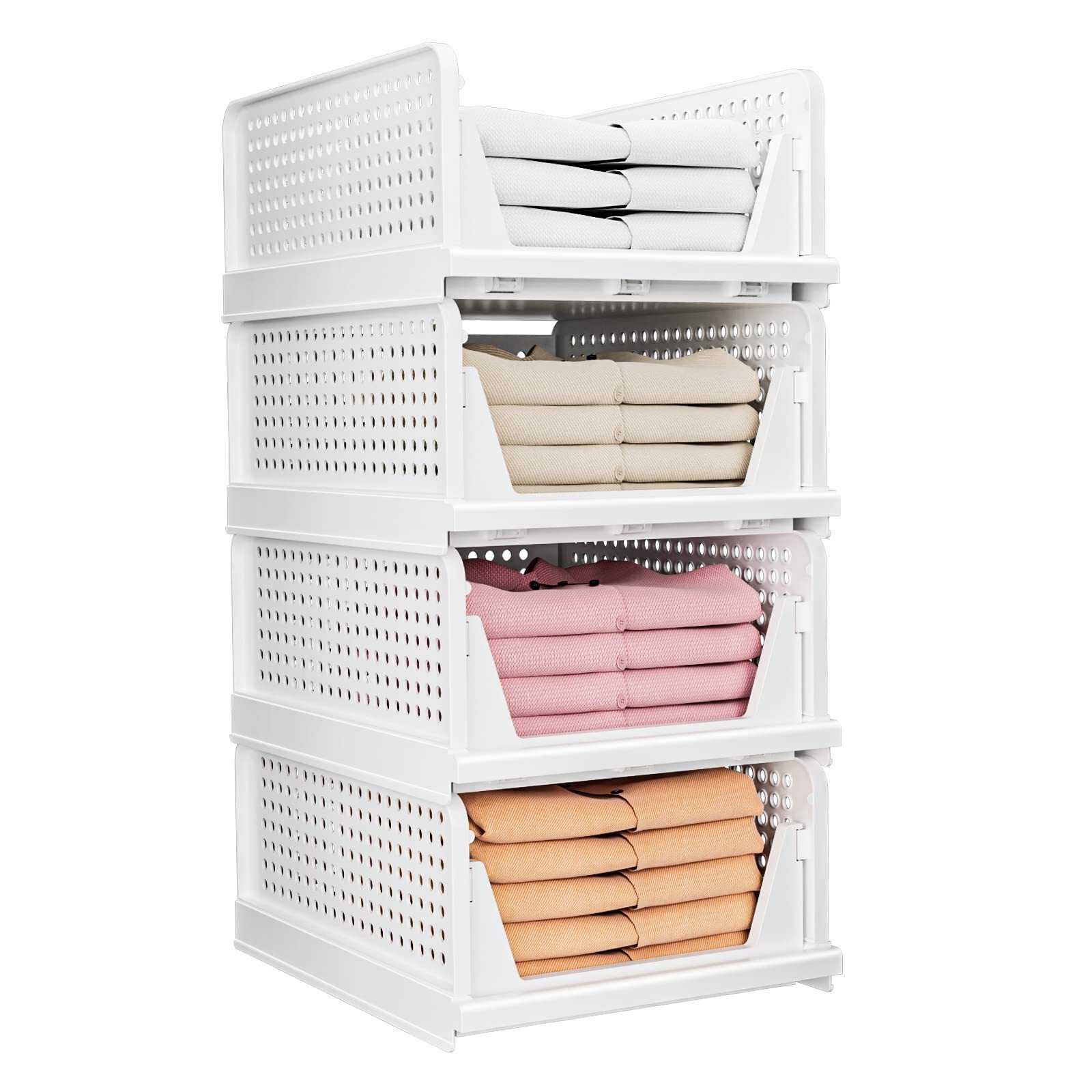 Folding Closet Organizers Drawer Basket for Clothing Storage Box, Stackable Plastic Plastic Box Multifunction Square Modern