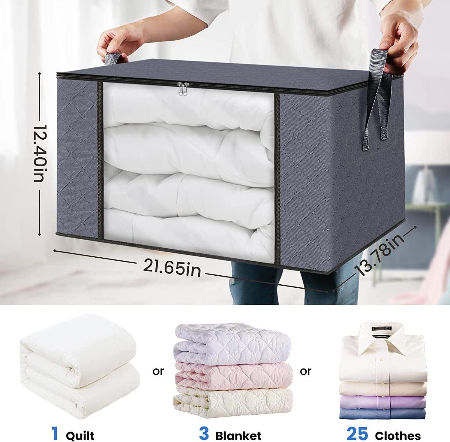 Fab totes Clothes Storage, Foldable Blanket Storage Bags, Storage Containers for Organizing Bedroom, Closet