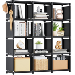 Book Shelf, 12 Cube Storage Organizer, DIY Bookcase, Metal Bookshelf,Tall Book case for Bedroom, Living Room,Office,Closet