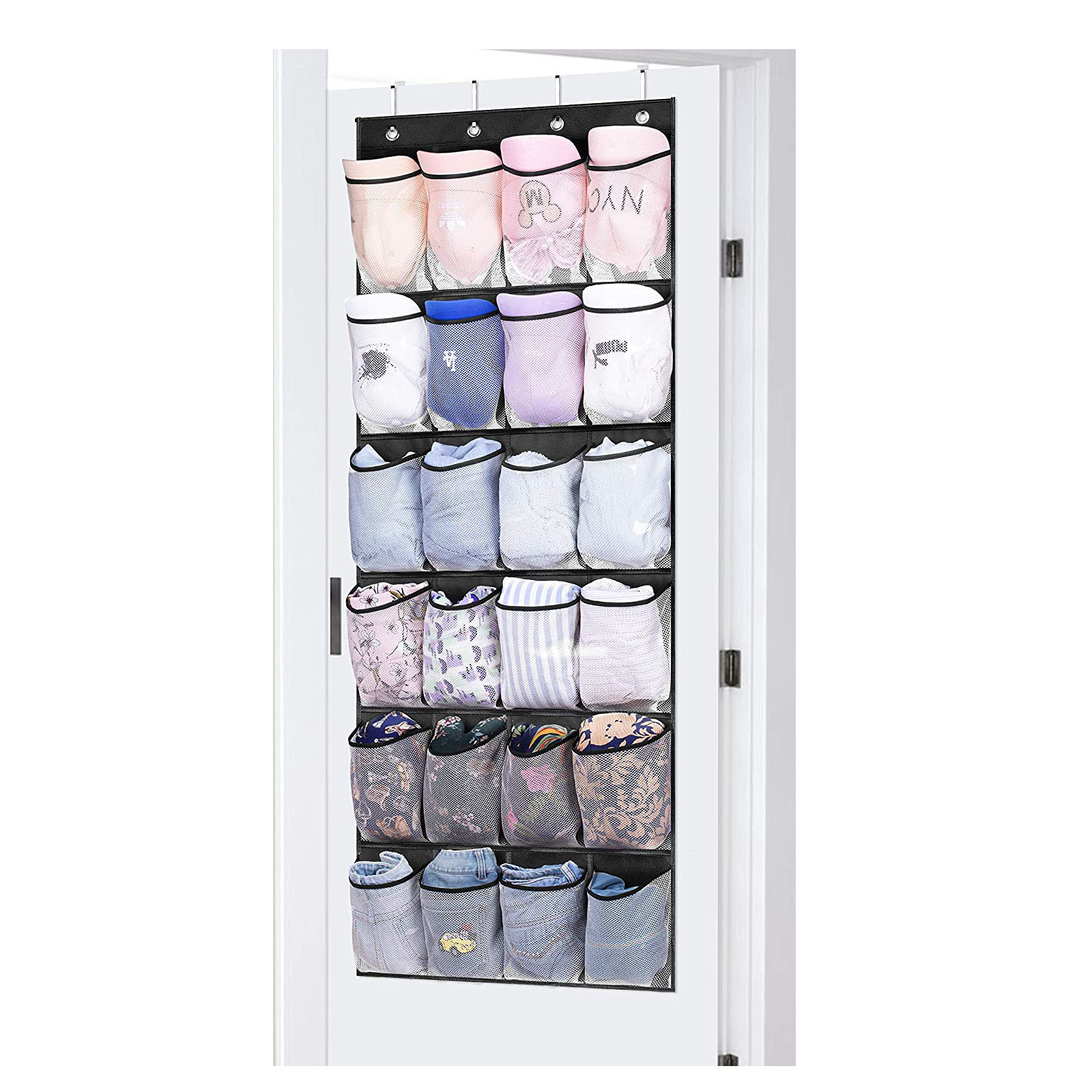 Slip Breathable Space Saving Mesh Large 24 Pocket Shoe Organizer, Up to 40 Pounds, Over the Door, Sturdy Closet Storage