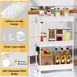 Slim Rolling Storage Cart, Laundry Room Organization, 3 Tier Mobile Shelving Unit Bathroom Organizer Box Utility Cart Plastic