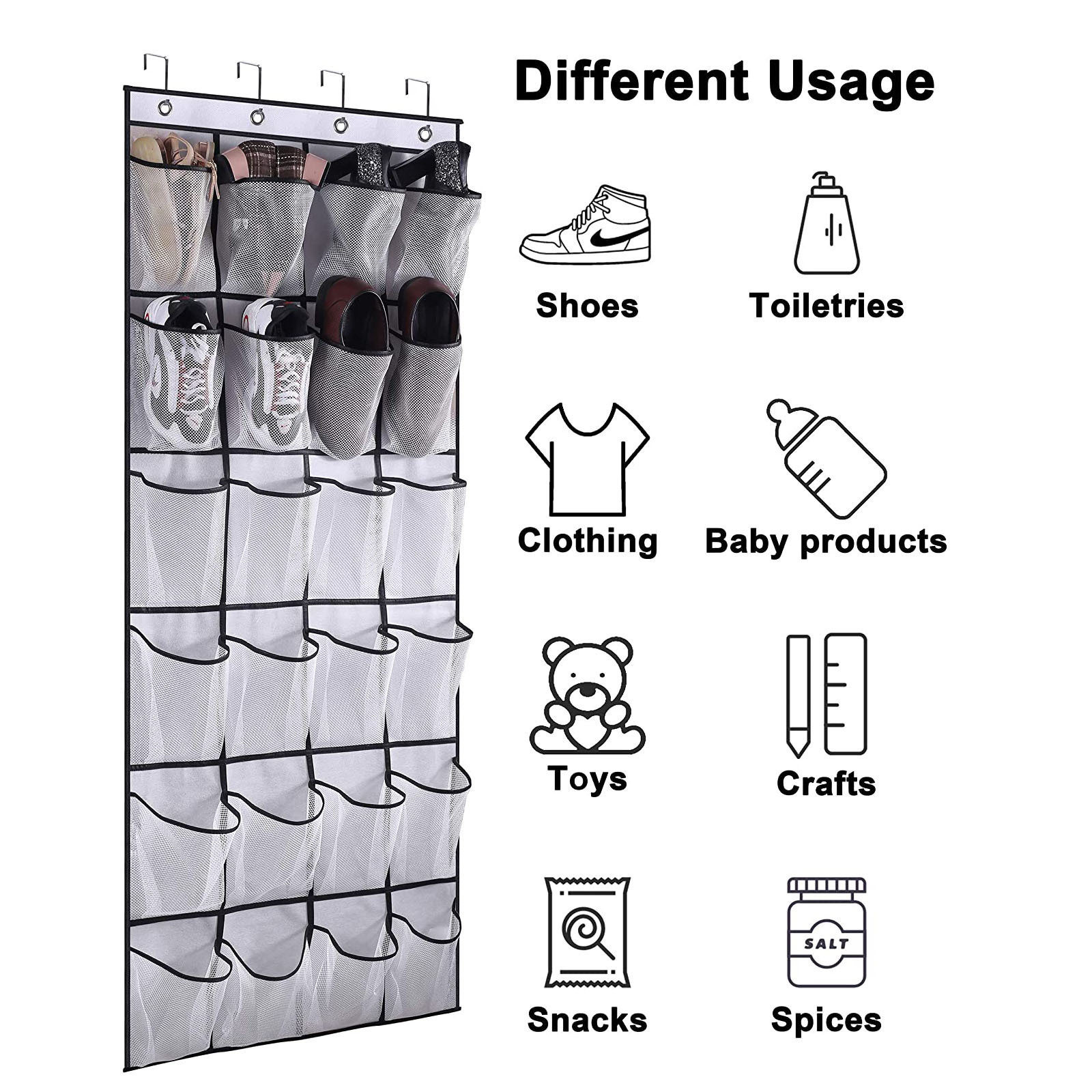 Slip Breathable Space Saving Mesh Large 24 Pocket Shoe Organizer, Up to 40 Pounds, Over the Door, Sturdy Closet Storage